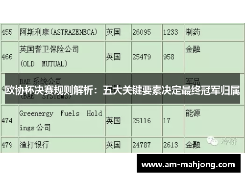 欧协杯决赛规则解析：五大关键要素决定最终冠军归属
